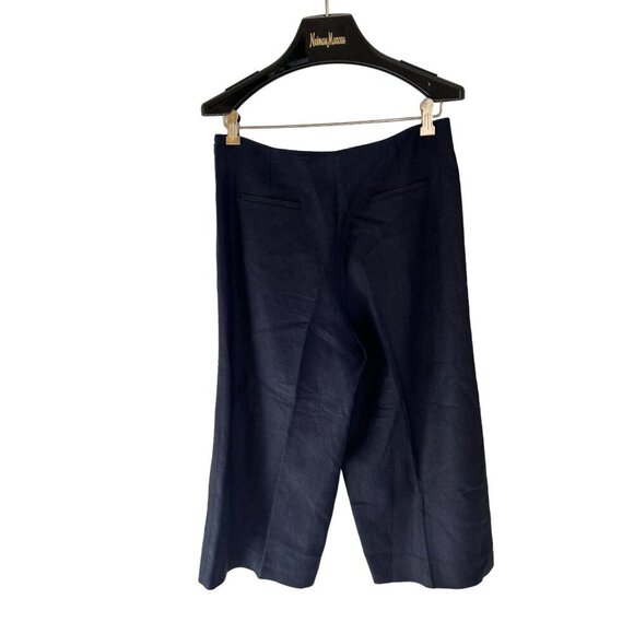 CHARLOTTE BRODY Cropped Pants Wide Leg Linen Lined Zip Navy Blue Size 8 - Picture 7 of 9